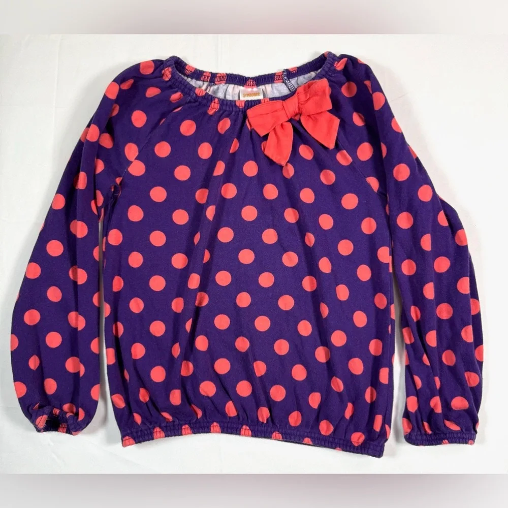 GYMBOREE Girls Polka Dot Long Sleeve Top 6 Purple Bow Casual Cute Everyday‎